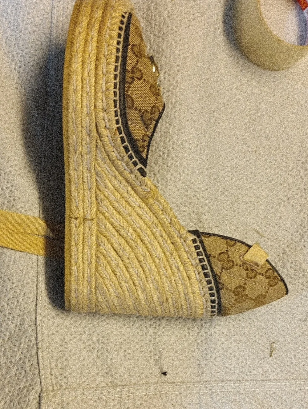 Ladies Tan Espadrille Flats with Gold Accent